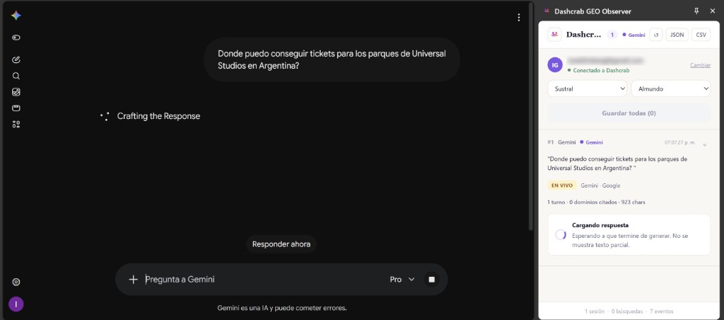 A consulta digitada no ChatGPT com a extensão capturando